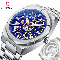 CHENXI/Morning Skeleton Men's Fully Automatic Mechanical Watch Cross-Border Luminous Waterproof Steel Band Mechanical Watch