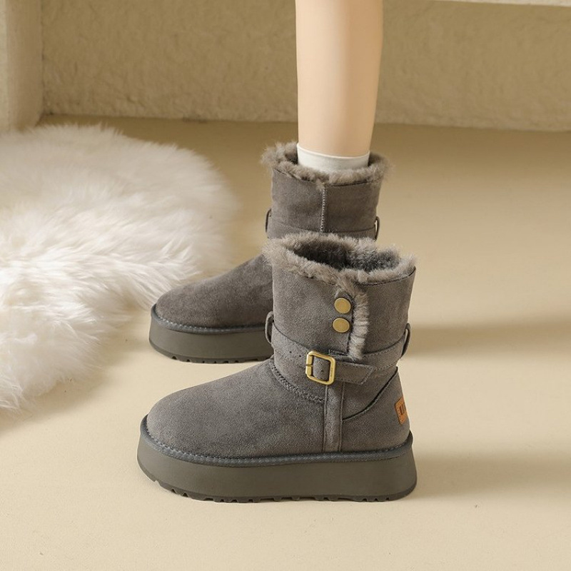 Artificial Short Plush Boots Artificial Pu Sleeve Casual Snow Boots Winter Medium Heel (-Cm