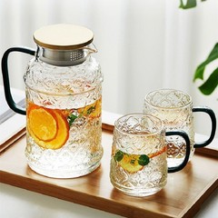 高硼珪酸ガラス製ステンレス蓋付き冷蔵水筒 家庭用ジュース用透明冷水筒 花柄冷水筒 水出し用