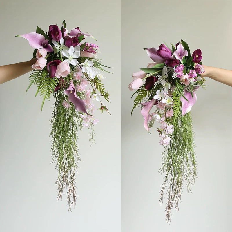 Nature style | 滝の手に持つ造花 |   花嫁のウェディングドレスの写真撮影の小道具ホームカウンタートップフラワーアート|undefined