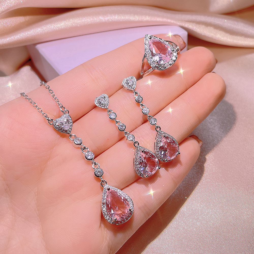 7g Weight Artificial Rhinestones Inlay Material Simple Style Shiny Water Droplets Heart Shape Copper Inlay Artificial Rhinestones Rings Earrings Necklace