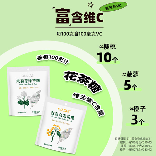 EuGa 0 Sugar Low Fat Clear Mouth Jasmine Tea Tablet Candy Bag Packaging Wholesale Vitamin C Sugar-Free Jasmine Tea Lozenge