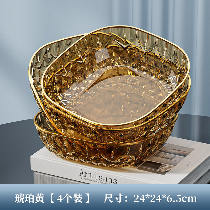 軽くて豪華なハイエンドのダイヤモンドパターンの正方形のフルーツプレート、リビングルームの大きなフルーツスナックプレート、オフィスのナッツキャンディディスプレイプレート|undefined