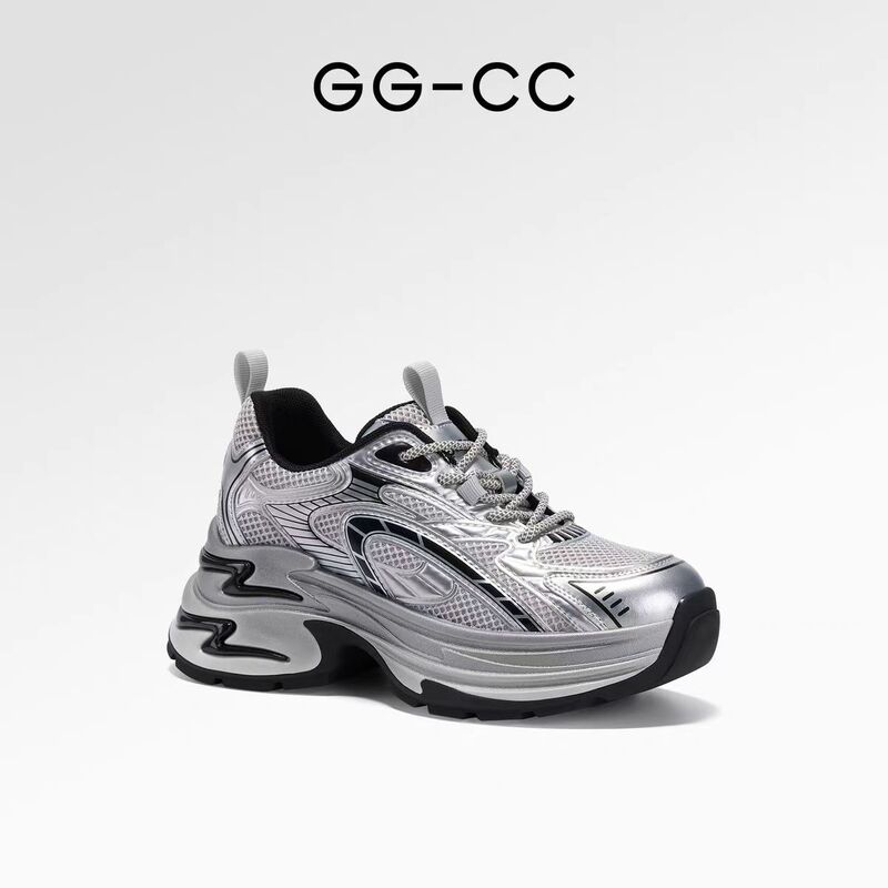 【趙露思と同じスタイル】GGCC2025年ファッション厚底ダッドシューズシルバースポーツカジュアルレディースシューズ|undefined