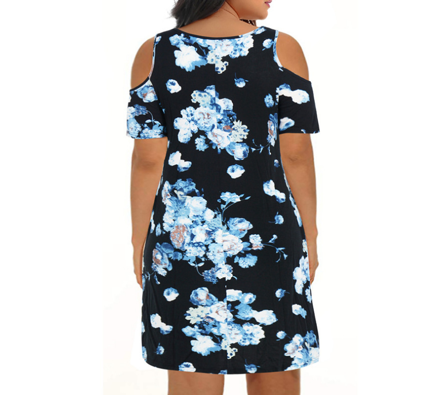 2025 primavera y verano nueva Europa y América transfronteriza Amazon AliExpress ropa de mujer cuello redondo mangas cortas hombros abiertos vestido impreso image 24