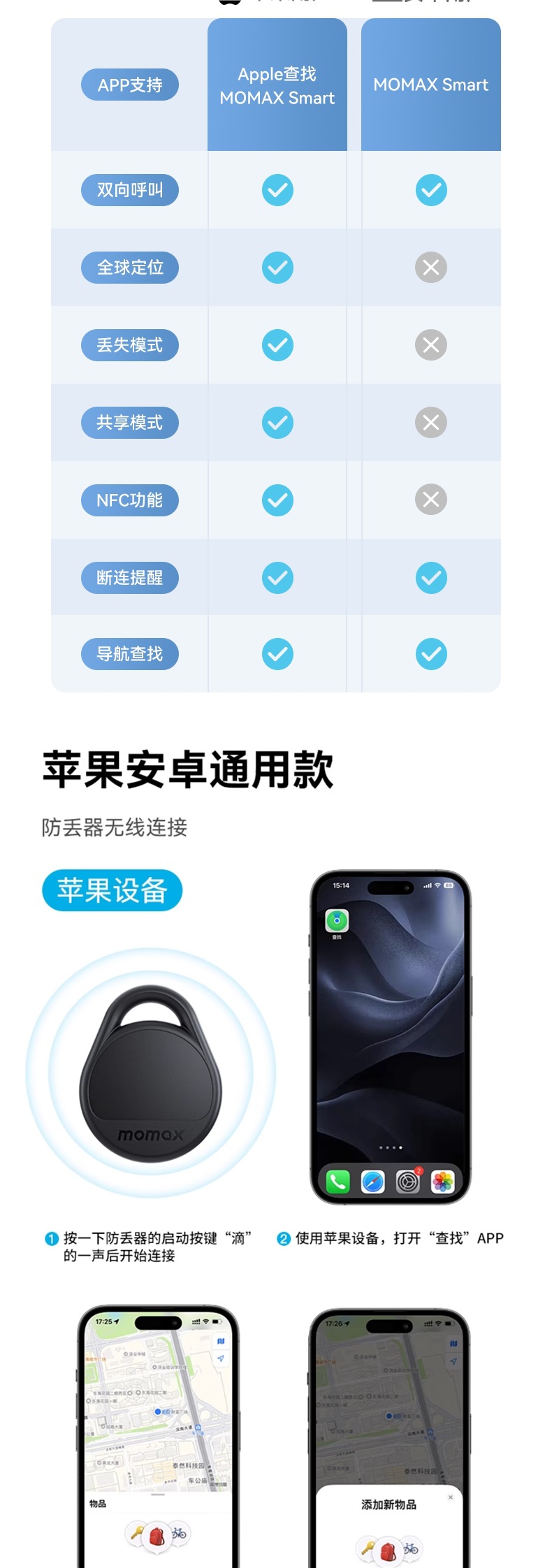 Momax Anti-Lost Locator Is Suitable for Apple Airtag Locator to Replace Tag Tracking Electric Vehicle