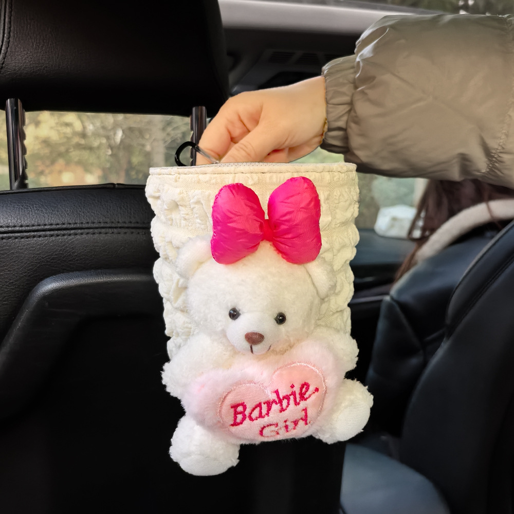Caja de toallas de automóvil caricatura lindo oso colgante multifuncional niña creativa caja de extracción de papel decoración basura interior