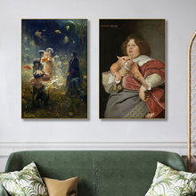 创意戴耳环的少女挂画蒙娜丽莎人物艺术画世界名画可爱猫咪装饰画