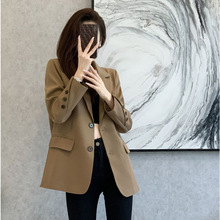 现货厂家批发卡其西装外套女春秋季新款英伦风气质单排扣宽松西服