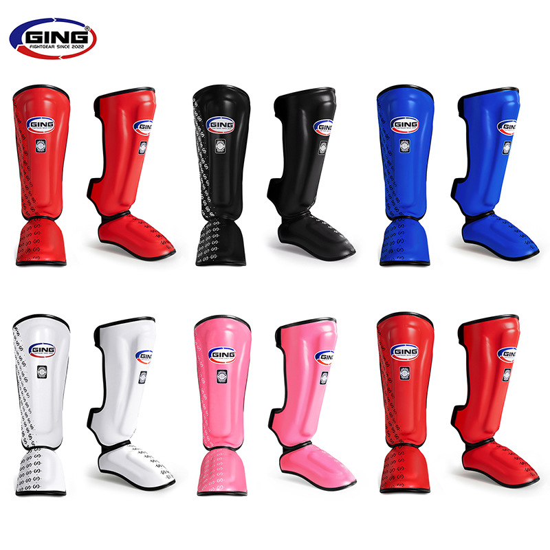 Professional Sanda Muay Thai Leg Guards, Fighting Taekwondo Boxing Shin Guards, Calf Guards for Adults and Children, Men and Women Training Protective Gear