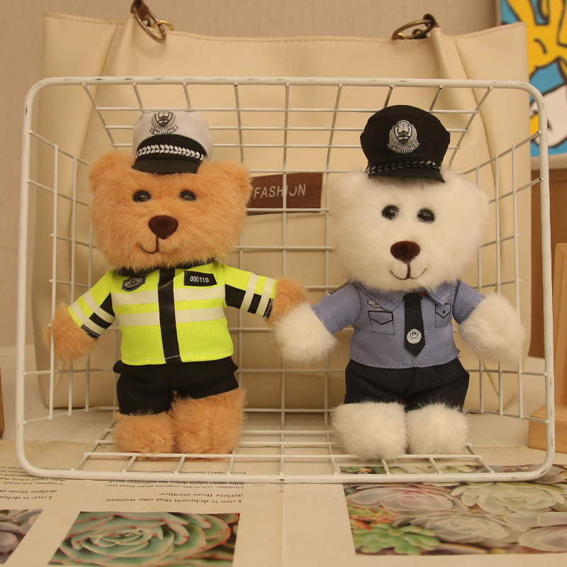 Boutique celebridad de Internet policía oso peluche policía de tráfico oso pequeño colgante llavero muñeca uniforme oso de peluche colgante lote