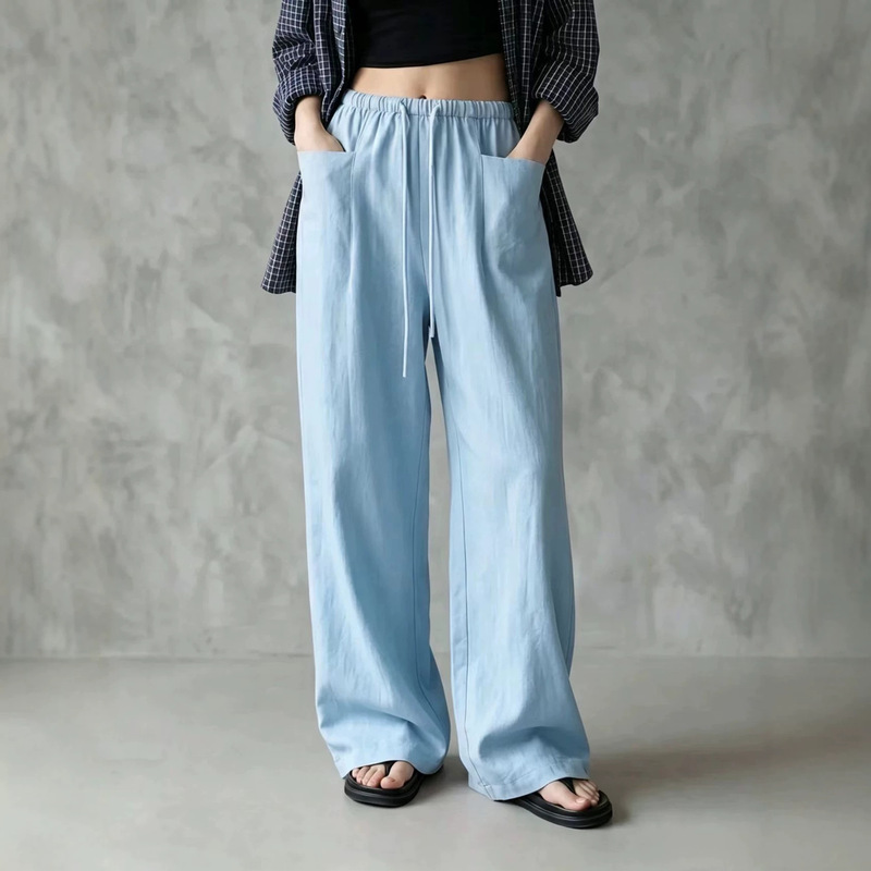 2026 European and American Cross-Border Amazon Independent Site New Women's Solid Color Wide-Leg High-Waisted Loose Drawstring Casual Pants 2026 European and American Cross-Border Amazon Independent Site New Women's Solid Color Wide-Leg High-Waisted Loose Drawstring Casual Pants