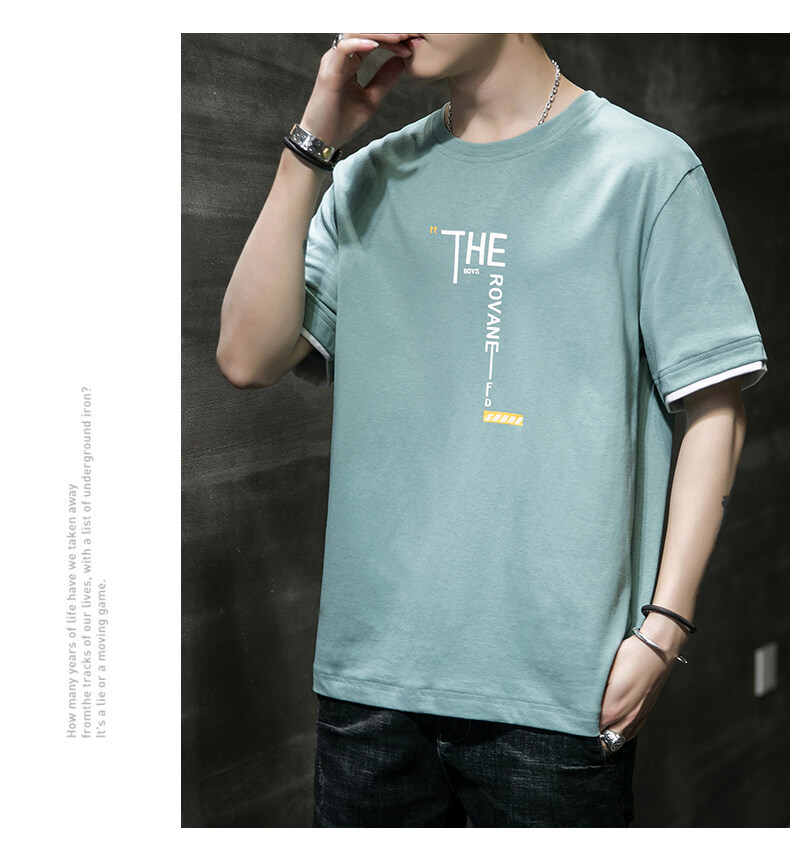 Camiseta de manga corta hombre verano ins tendencia holgada hombre verano 100 algodón hombre cuello redondo manga media top pic 15