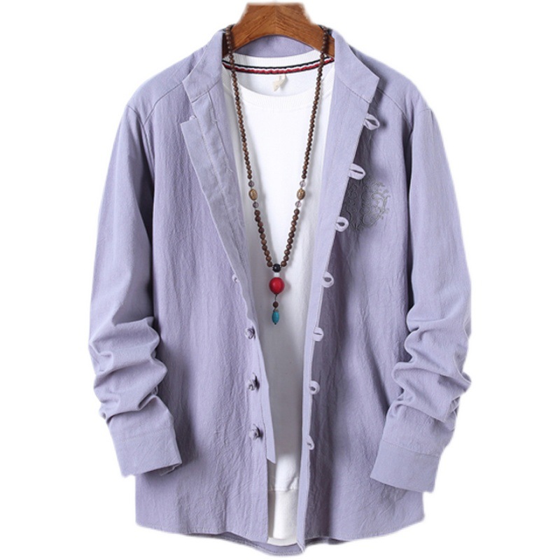 AliExpress 2022 primavera y otoño estilo chino retro camisa de manga larga para hombre cardigan antiguo traje bordado Tang traje Zhongshan