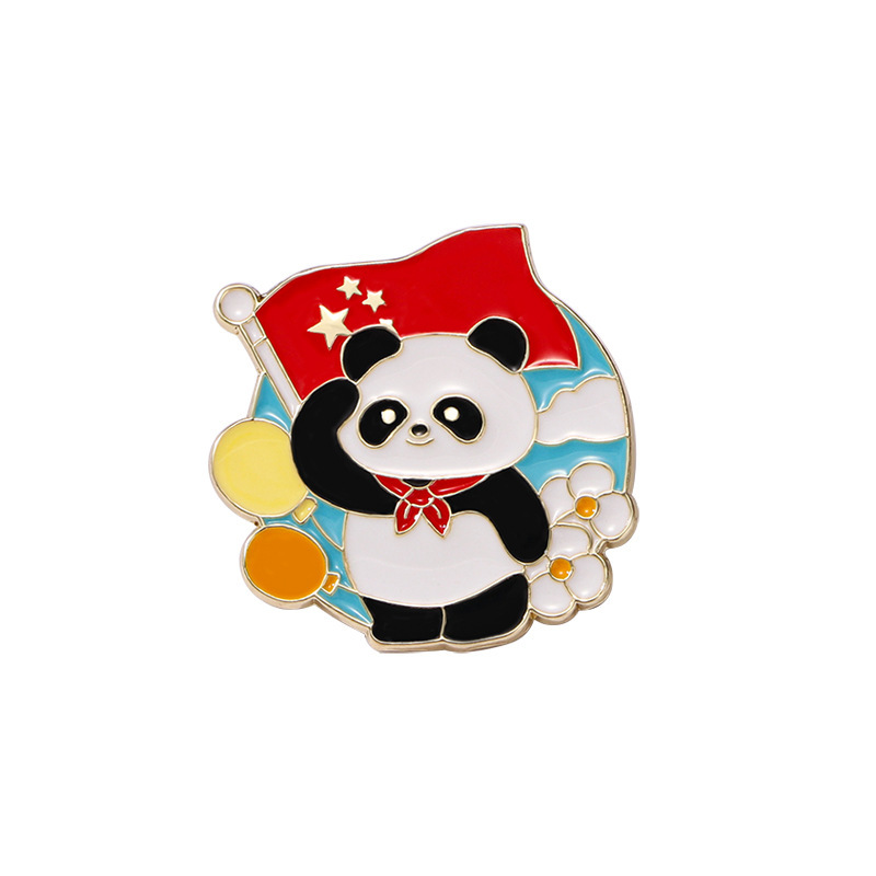 国庆节熊猫纪念品徽章卡通动物五星红旗我爱中国金属胸针国庆礼物|undefined