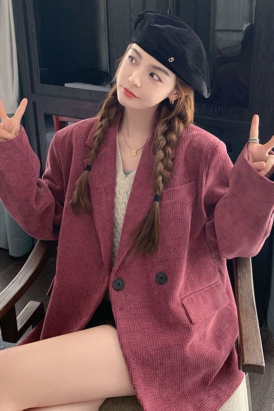 Corduroy Rose Pink Suit Jacket for Women Spring & Fall 2025 New Women's Design Niche Casual High-End Suit