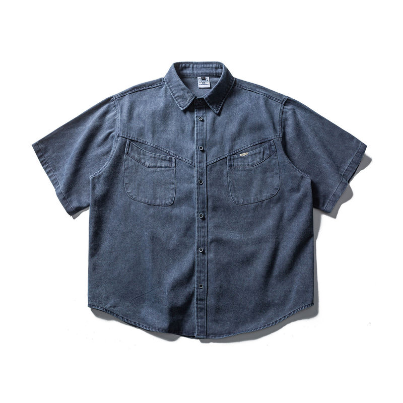 Builttolast Japanese Retro Washed Vintage Workwear Short-Sleeve Shirt for Men, Summer Pocket Shirt, Loose Fit Trendy