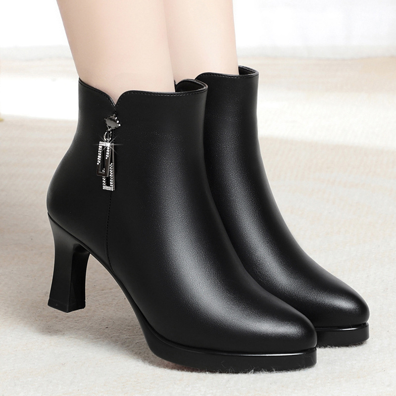 Winter 2023 New Women's Boots Comfortable Single Boots Warm fleece-lined Cotton Shoes Waterproof Platform Pointed High Heel Thick Heel Women's Ankle Boots