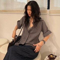 TSS手巻き袖綿シャツゆるい半袖中性風白いシャツカジュアルで薄い女性上着