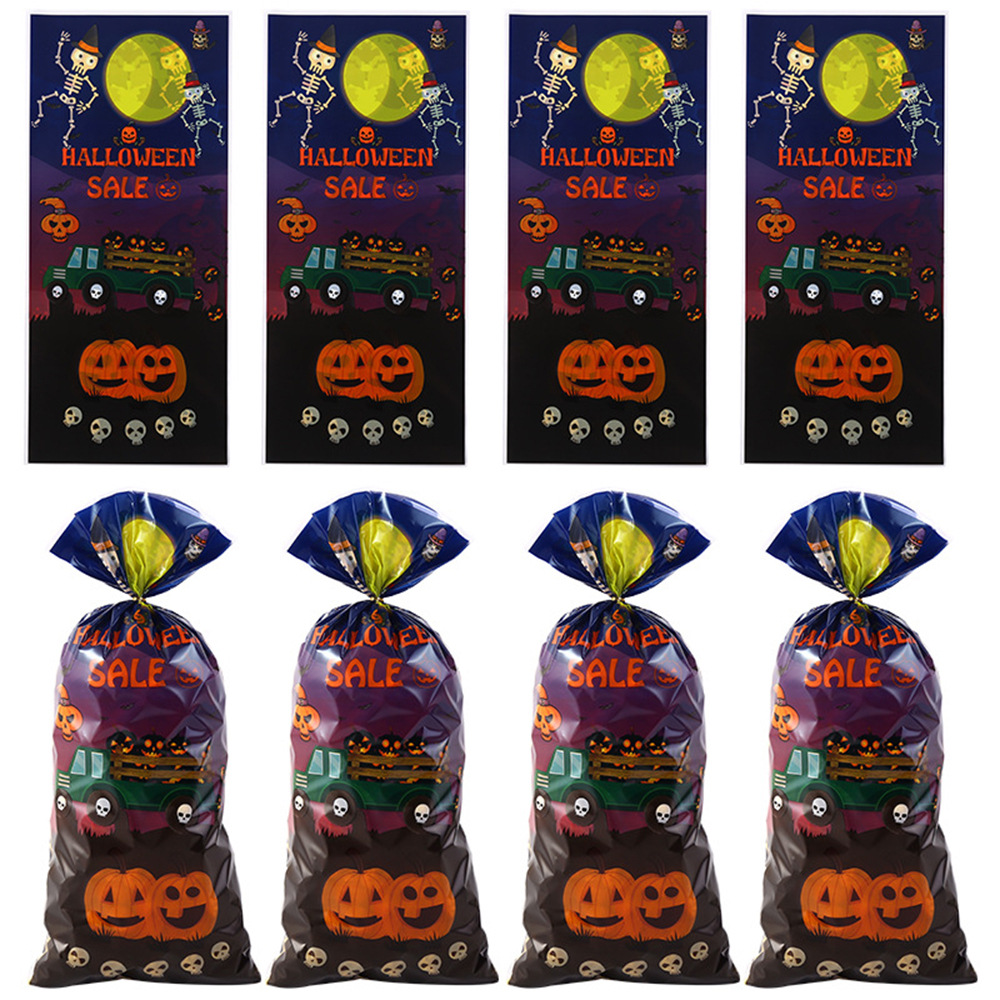 50个装万圣节暗黑南瓜货车平口袋糖果巧克力礼品袋烘焙食品包装袋