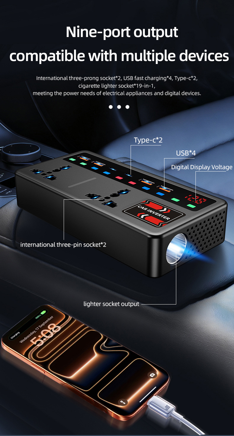 Car Inverter 12V24V to 220V Universal High-Power Mobile Phone Charger Power Converter Cigarette Lighter Socket