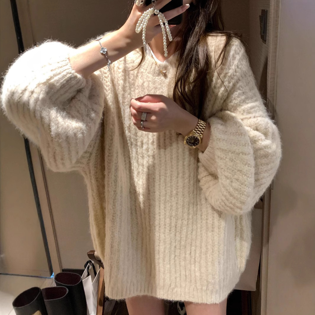 24 Dongpuyuan linterna de comercio exterior manga agujero suéter grande flojo suelto delgado chaqueta de punto