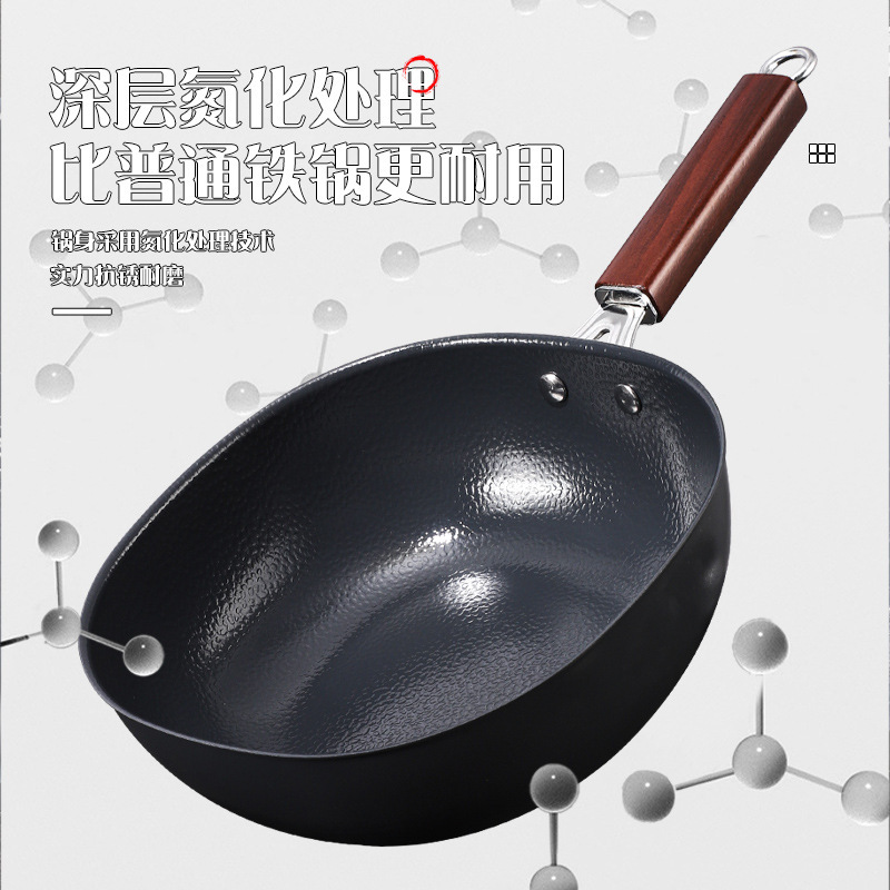 Douyinの人気の正方形チタン鉄鍋家庭用ミニコーティングされていないフライパン槌目鍛造フライパンノンスティック中華鍋|undefined