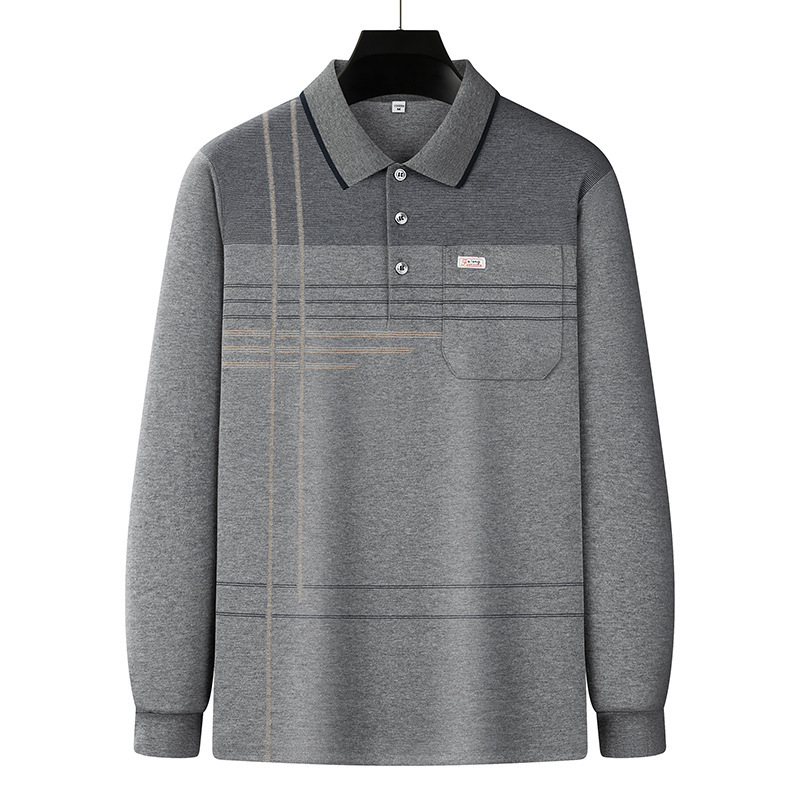 Papá de manga larga camiseta de los hombres de primavera y otoño casual polo camisa superior de algodón de la solapa fábrica de ropa al por mayor