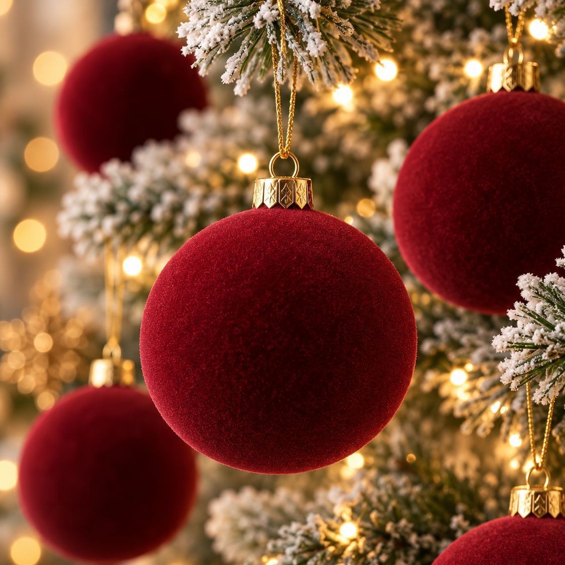 Amazon flocado bola de Navidad 6cm8cm veludo vino rojo árbol de Navidad colgante bola de decoración de Navidad al por mayor