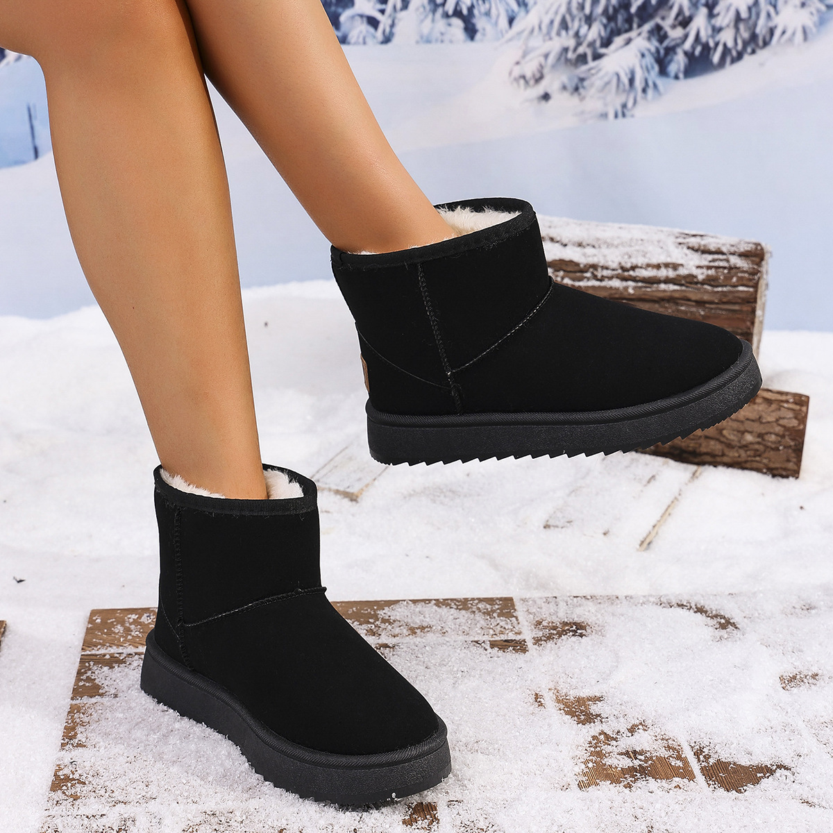 New women's shoes winter plus fleece short short boots warm a slip-on bread cotton shoes_voghion.com