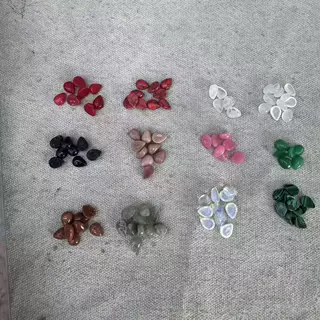 6*8水滴天然石水晶玛瑙平底戒面diy镶嵌贴片虎石粉晶心形饰品配件