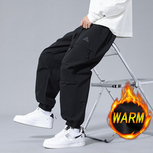 跨境大爆款冬季新款加绒工装裤子男秋冬裤子时尚百搭韩版束脚加厚