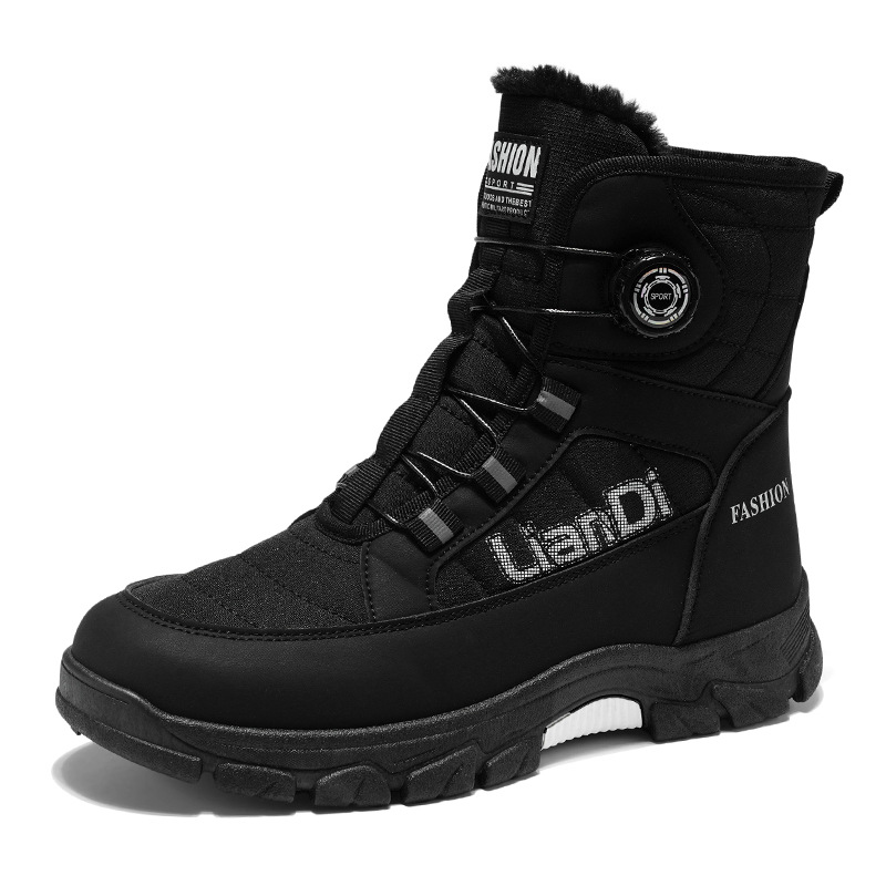 Invierno transfronterizo nuevo tipo de hombre botas de nieve de fondo grueso de alto impacto con veludo grueso calentamiento botón giratorio antideslizante zapatos de algodón resistentes al desgaste