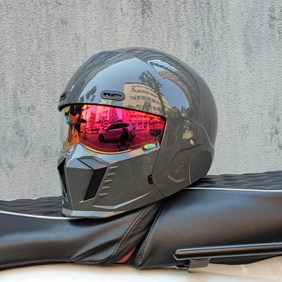 Motosiklet dəbilqələri – Half Helmet, Bluetooth All Year Round - m-cement-gray-phantom-red