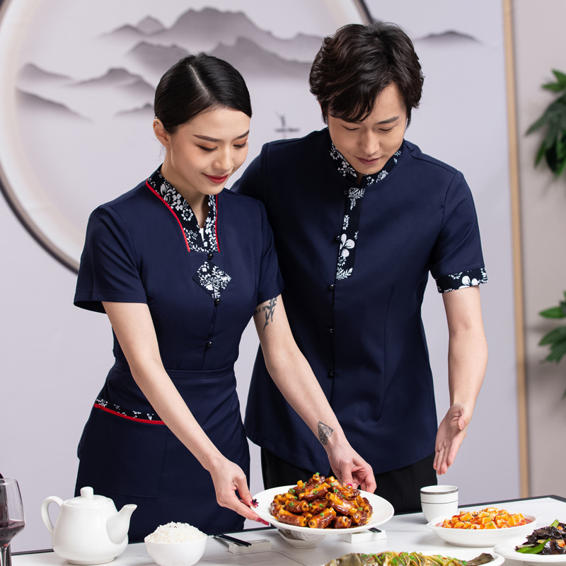 服务员短袖工作服夏装女酒店中餐厅餐饮茶楼火锅饭店农家乐工作服