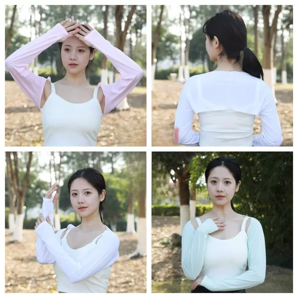 Summer Outdoor Sunscreen Integrated Shawl Ice Silk Sleeves Anti-ultraviolet Arm Shoulder Protectors Large Size Ice Sleeves Sunscreen Clothing