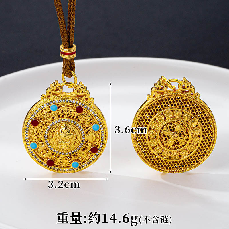 D2952 Colgante de ocho tesoros con brújula amarilla del dios de la riqueza (sin cadena)