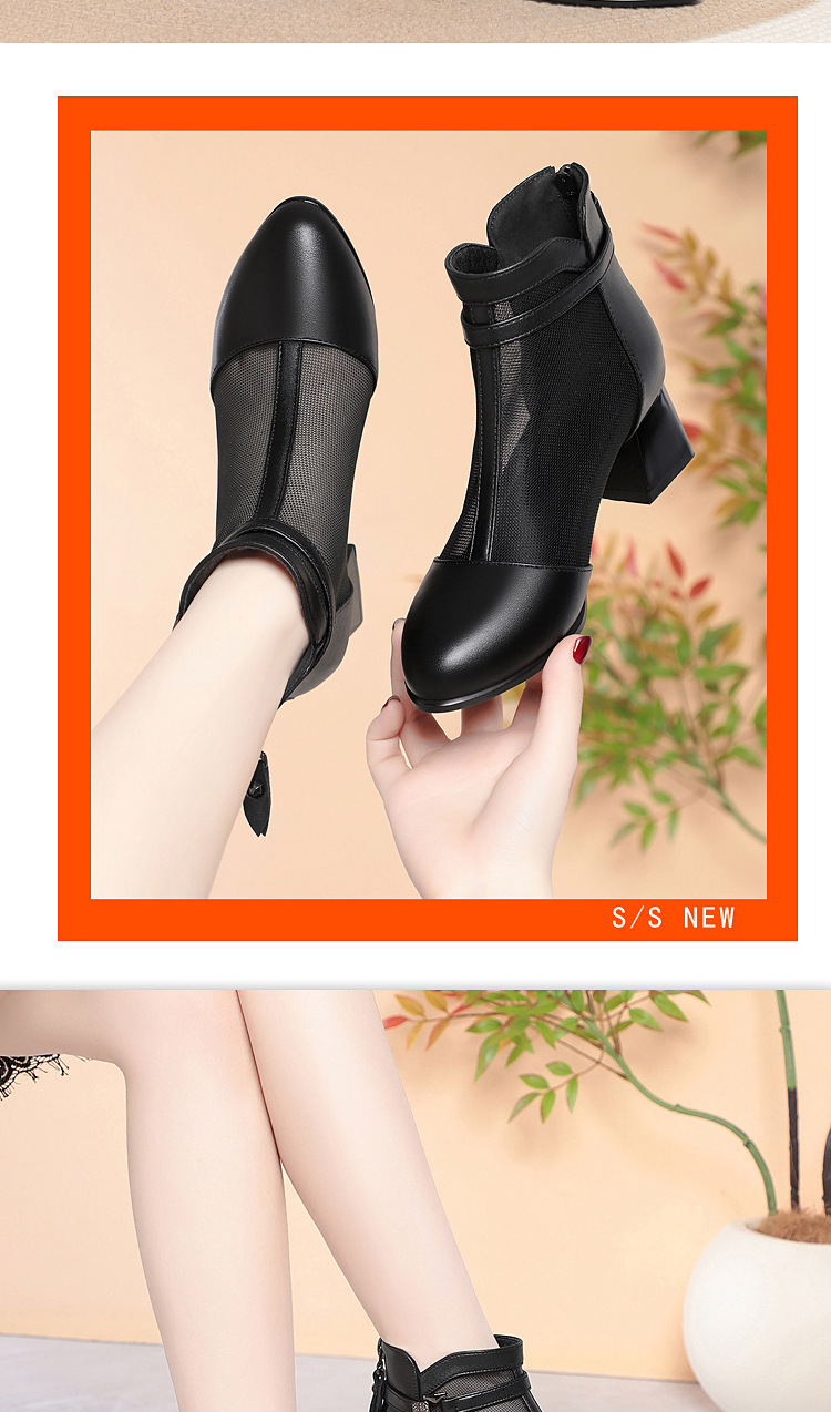 Boot nữ cổ thấp da lộn lưới gót vuông 6 cm — Xám gạo chi tiết 8