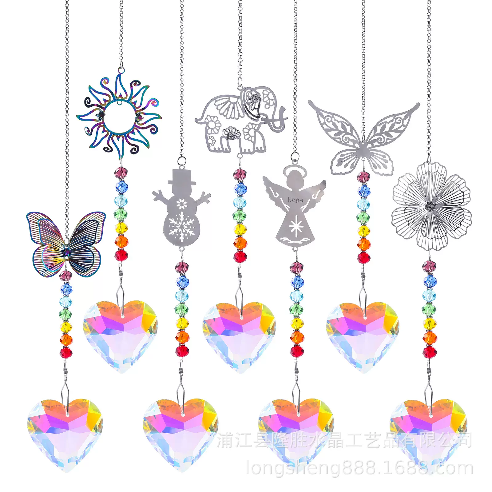 跨境新款天使雪人大象铁片炫彩蝴蝶水晶挂件挂饰DIY户外园艺装饰