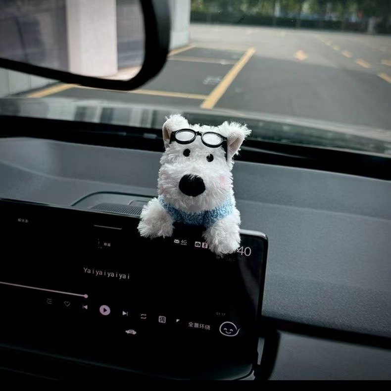 Cute West Highland Puppy Car Central Control Screen Ornaments Plush Doll Car Decoration Car Interior Accessories