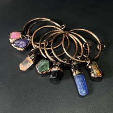 复古紫晶黄晶萤石黑碧玺白晶柱红宝石原石不定形古铜欧美项链吊坠