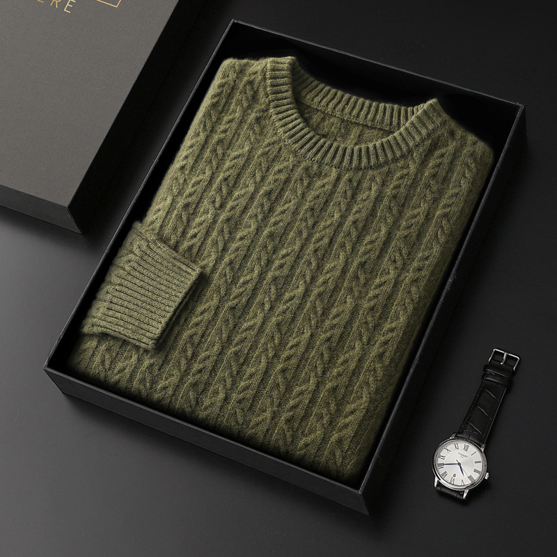 New Winter Thickened Nouffel Woolen Sweater Men's Round Neck Slim-Fit Youth Solid Color Twisted Sweater Cross-border Hair-generation