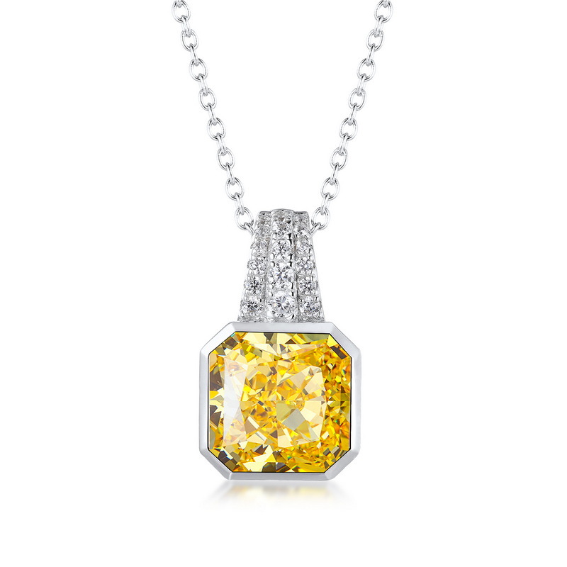 Wilsheng Diamante de alto carbono 7ct cuadrado colgante S925 plata incrustaciones 10*10 hielo corte flor europea y americana simple collar