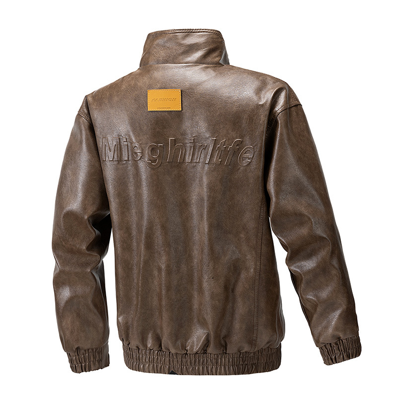 Chaqueta de cuero PU de estilo americano de hombre chaqueta de hombre primavera y otoño nuevo cuello vertical chaqueta de motocicleta universal chaqueta de moda chaqueta