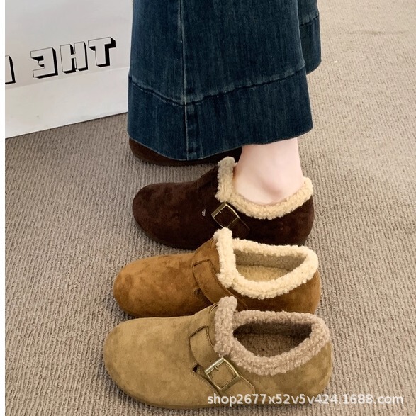 Plush Birkenstock Shoes for Women 2025 New Autumn and Winter Beanie Loafers, Plush Cotton Shoes, Warm Low-Cut Snow Boots