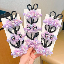 儿童紫色库洛米假发辫子花朵头饰女孩扎马尾头花发圈甜美女童发饰