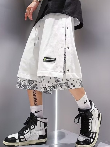 Men's knee-length Hong Kong-style two-piece shorts, seasonal thin and loose fashionable summer, almond-shaped patchwork button-down casual five-pocket pants