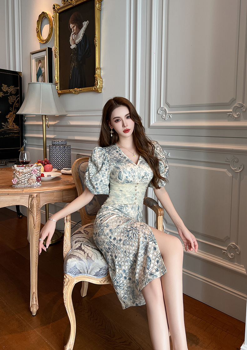 D0014 1120K VÁY ĐẦM LIỀN THÂN NỮ CHOTDNG DÁNG ÔM BODY GỢI CẢM SEXY TAY PHỒNG MÙA HÈ HỌA TIẾT HOA THỜI TRANG NỮ REN G04 SẢN PHẨM MỚI