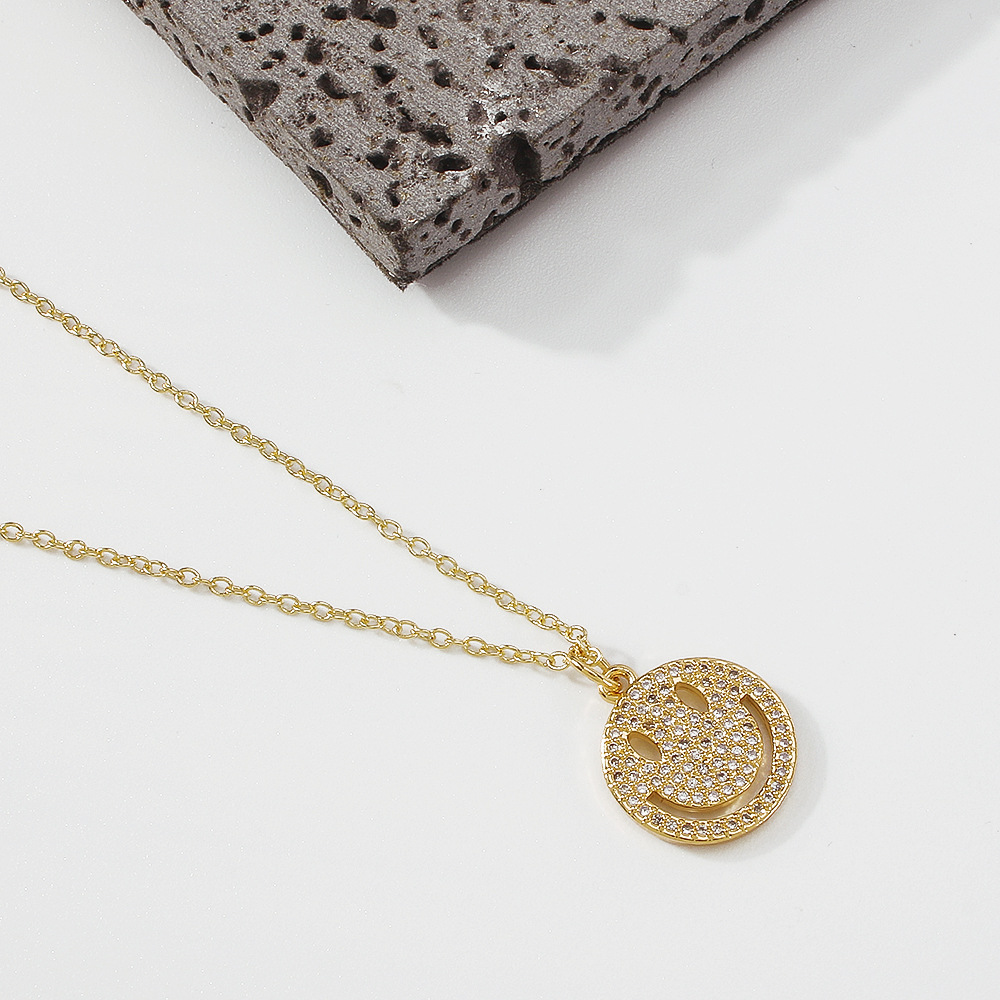 simple inlaid copper zircon disc hollow smiley tree of life necklace