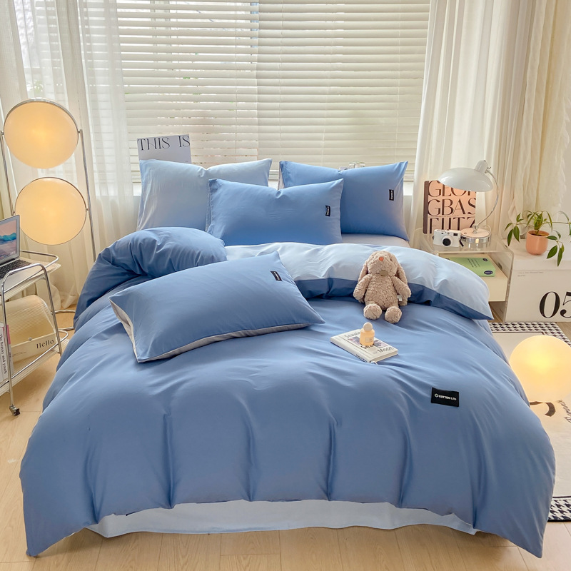 Algodón simple de cuatro piezas de color sólido cubierta de edredón de algodón dormitorio de estudiantes de tres piezas de cama de algodón de lana larga cuatro piezas de algodón